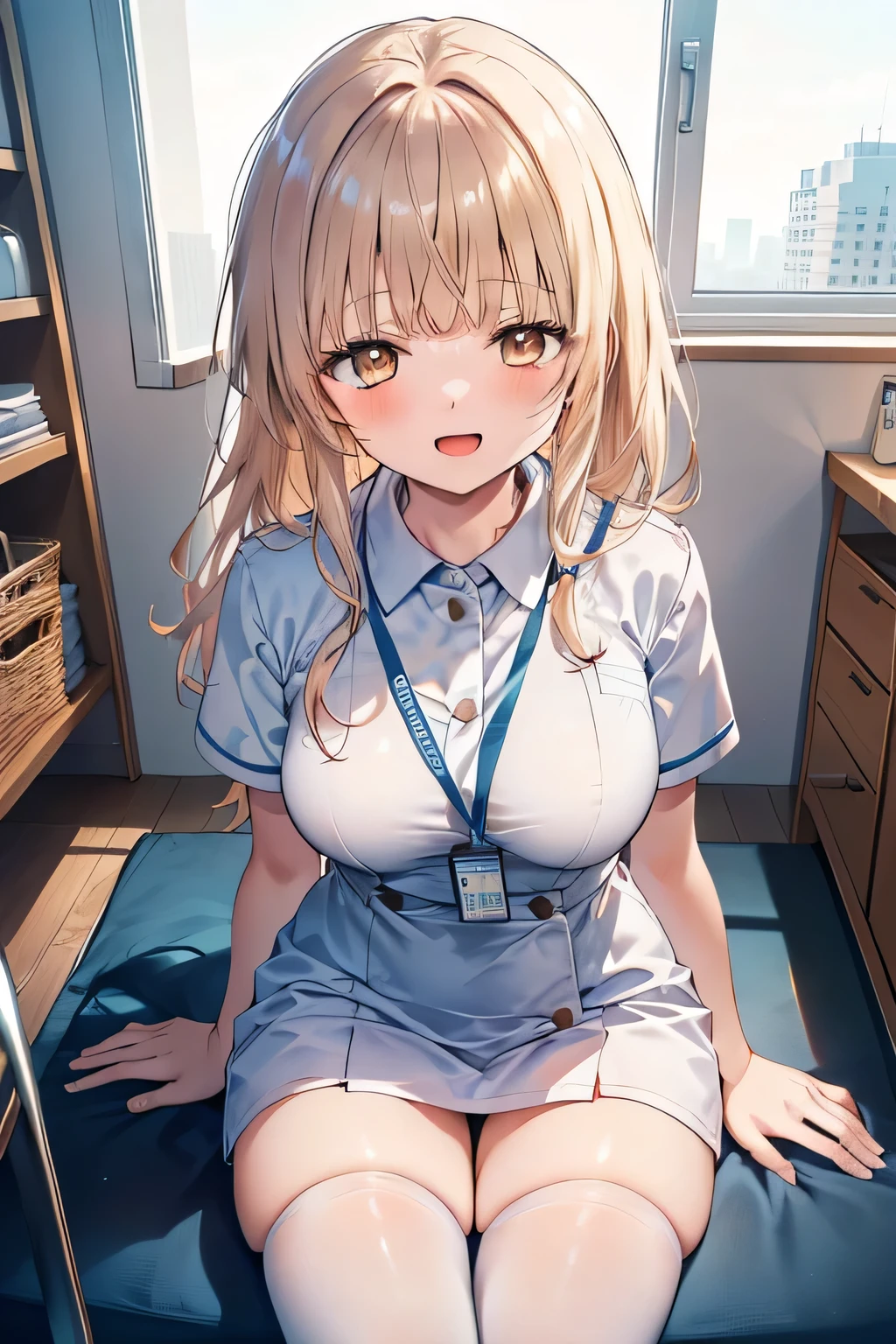 1girl ,((Shiina Mahiru,mahiru shiina)), (Long Hair,Straight Hair,bangs),happy smile, smile, Open your mouth,((nsfw,full,white nurse服,White Knee High)),Real Summer,Daytime,sunny,My hair is blowing in the wind,whole bodyがイラストに入るように,Slender body,
BREAK indoors, hospital,nurse,Hospital room,Examination room,看護師
BREAK looking at viewer,Beautiful breasts,Large Breasts,whole body,((sit,White nurse,Top view))
BREAK (masterpiece:1.2), Highest quality, High resolution, unity 8k wallpaper, (shape:0.8), (Beautiful details:1.6), Highly detailed face, Perfect lighting, Extremely detailed CG, (Perfect hands, Perfect Anatomy), 