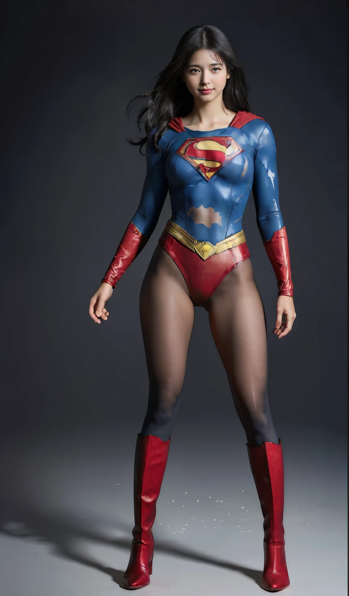 No background、(((Beautiful legs in black tights.)))、(((Legally express the beauty of your smile)))、((((Make the most of your original images)))、(((体にぴったりフィットするSupergirl Costume)))、(((Supergirl Costume)))、(((short and beautiful hair)))、(((suffering)))、(((Please wear black tights....、Wear red boots)))、((Best image quality、8k))、((Highest quality、8k、masterpiece:1.3))、(((Preserve background )))、Sharp focus:1.2、Beautiful woman with perfect figure:1.4、Slim Abs:1.2、Wet body:1.5、Highly detailed face and skin texture、8k