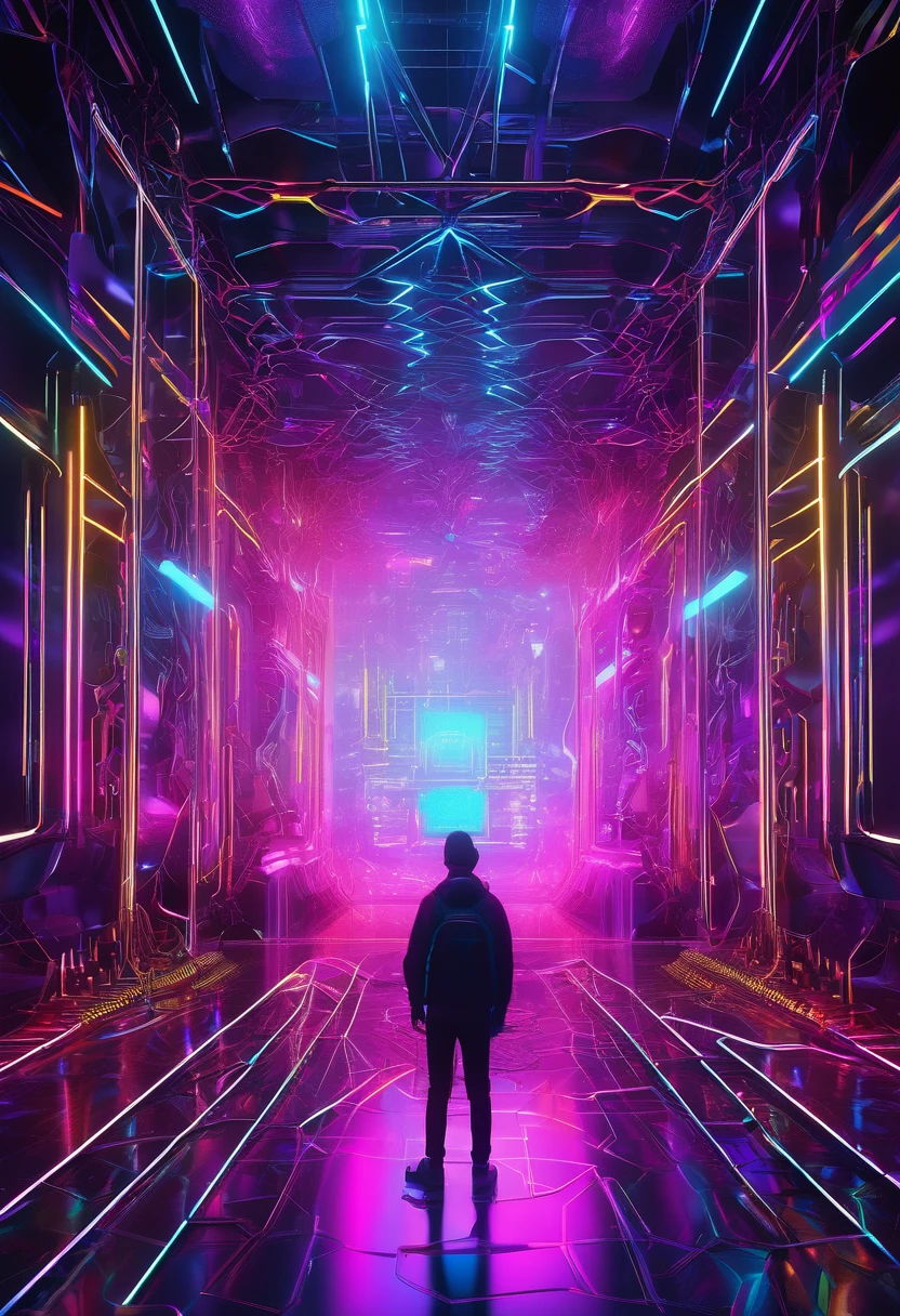 3D, detailed digital art, intricate web design, holographic interface, neon lights, glowing circuit patterns, sleek technology, vibrant colors, cinematic lighting, dramatic atmosphere, masterpiece, photorealistic, 8k, high quality