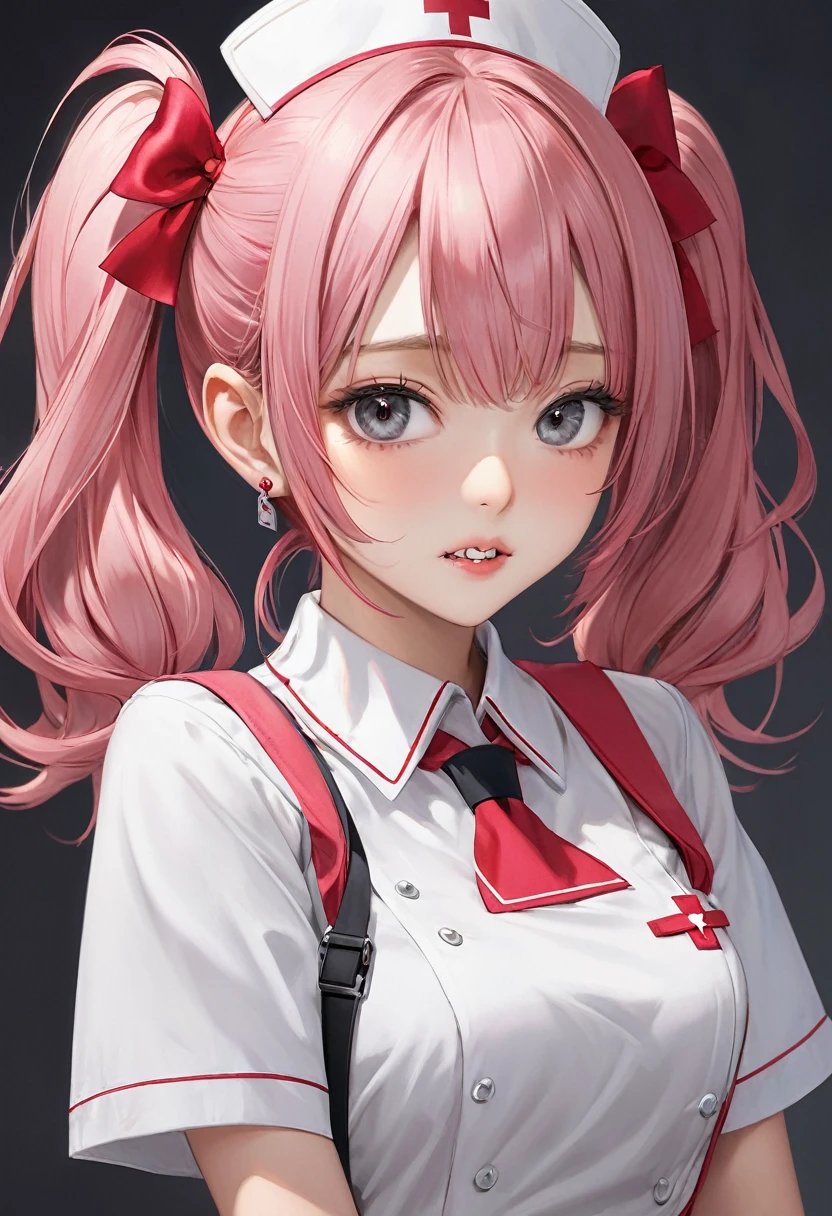 Asura像、Beauty caretaker 、Nurse uniform、Highest quality、masterpiece、One Girl、22 years old、White skin、Expressionless、Lift the corners of your mouth、Sharp teeth、Pink Hair。Twin tails、Hair Clip、big hair clip、Cute Hair Clips、Grey Eyes、Small red cheeks and nose、Flat Chest、Small breasts、Small breasts、Dead Eyes、Dead Man's Eyes、break、AsuraのBeauty caretaker 、(((Hospital room、Giving an enema to a patient、Stick an enema into the gate of the patient's school、Blurred patient's face、The patient is male、Blurred face of a man feeling pleasure)))、Asura