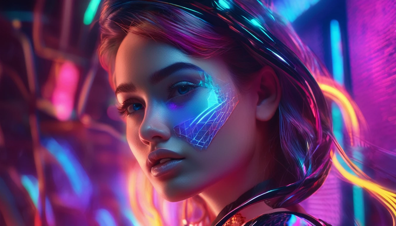 3D, detailed art, web design, smooth body, girl, 21 years old, holographic interface, sleek technology, vibrant colors, cinematic lighting, dramatic atmosphere, masterpiece, photorealistic, 8k, high quality