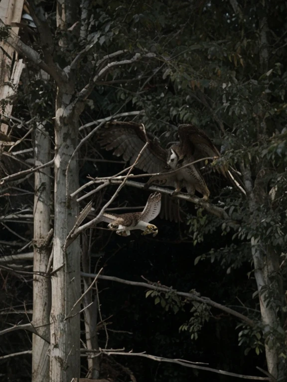 process photo with 2 fighting owls, make this photo 3k quality