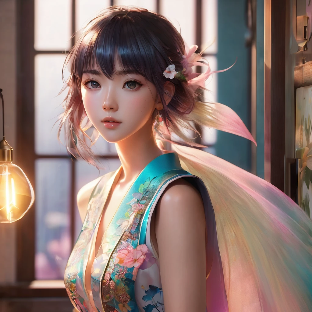 a beautiful anime-style girl, detailed intricate colored hair, big dreamy eyes, symmetrical features, smooth soft skin, detailed captivating face, soft lighting, digital painting, makoto shinkai, stanley artgerm lau, wlop, rossdraws, concept art, best quality, 4k, 8k, highres, masterpiece:1.2, ultra-detailed, realistic, photorealistic, photo-realistic:1.37, HDR, UHD, studio lighting, ultra-fine painting, sharp focus, physically-based rendering, extreme detail description, professional, vivid colors, bokeh