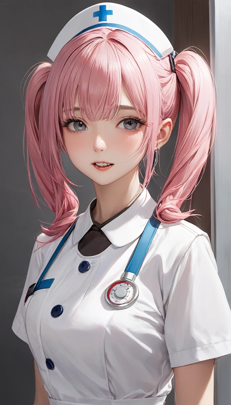 Asura像、Beauty caretaker 、Nurse uniform、Highest quality、masterpiece、One Girl、22 years old、White skin、Expressionless、Lift the corners of your mouth、Sharp teeth、Pink Hair。Twin tails、Hair Clip、big hair clip、Cute Hair Clips、Grey Eyes、Small red cheeks and nose、Flat Chest、Small breasts、Small breasts、Dead Eyes、Dead Man's Eyes、break、AsuraのBeauty caretaker 、(((Hospital room、Giving an enema to a patient、Stick an enema into the gate of the patient's school、Blurred patient's face、The patient is male、Blurred face of a man feeling pleasure)))、Asura