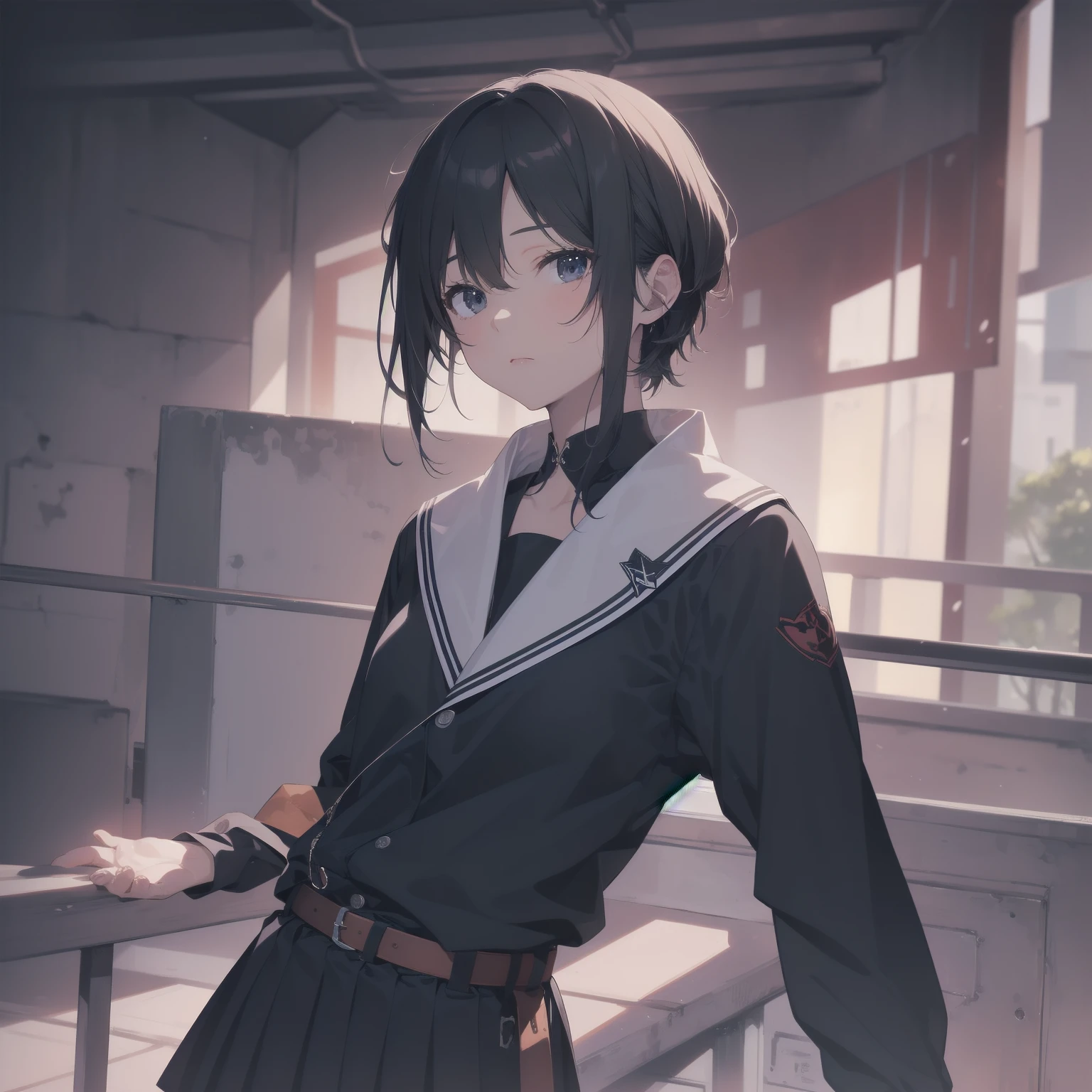 ultra-absurdres-Top quality by artist God, ultra-detailed, high resolution, anime moe artstyle, best anime 8k konachan wallpaper, pixiv contest winner, pool:2810, perfect anatomy,break, 1girl, (Please draw a girl walking sleepily to school alone. )break,(Solo,little female, -yeld:1.Full limbs, complete fingers,a junior hihort hair), short cut, flat chest, , small butt, small black eyes, beautiful detailed eyes, well-proportioned iris and pupils, expressive eyes, highres detailed hair, soft expression, salor school_uniform, sailor collar, serahuku, bow, pleated skirt,(Detailed Lighting), (Detailed background), in the School commute route. break,super detailed skin, Best cinematic lighting powered by famous artist, 8k,beauty illustration,photoshop_(medium),very aesthetic,break,((artist:zen_(kamuro) )), artist:clamp ,artist:carnelian ,artist:kantoku ,