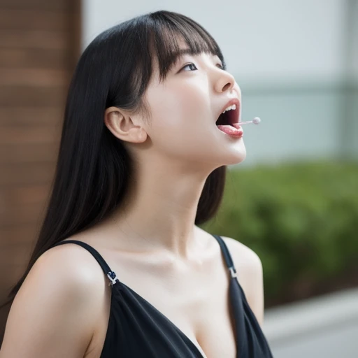 Highest quality、Highest quality、Detailed skin type、Accurate anatomy、Beautiful Face、Open your mouth、Liquid dripping from tongue、Detailed tongue、Accurate Fingers、Precise palm、Hold your head high、Sexy look、Beautiful Eyes、Beautiful clavicle、Micro Bikini、See through、Beautiful cleavage、Center of chest、Sweaty skin、Beautiful belly button、On all fours、look up、
