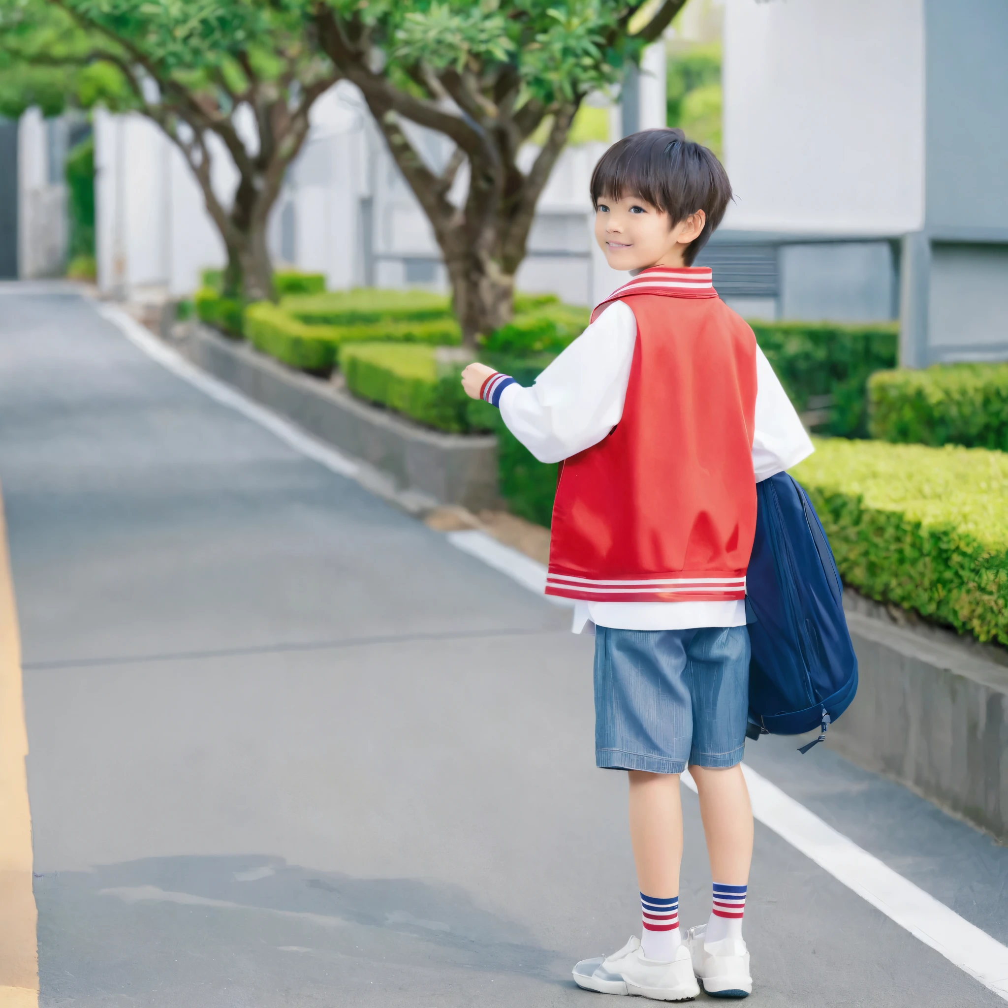 日本人小学生の泣いているboy　　Shorts　shoes、boy、Looking forward、Hand in hand、Dabbling