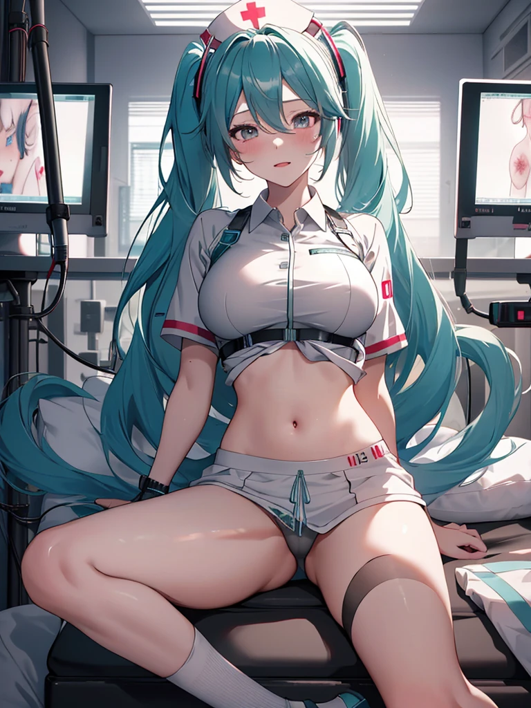 (Cardiac massage), (The background is the operating room), (nurse), Hatsune Miku, (masterpiece), highest quality, 1girl, uhd, retina, masterpiece, ccurate, anatomically correct, textured skin, super detail, high details, high quality, best quality, highres, 4K