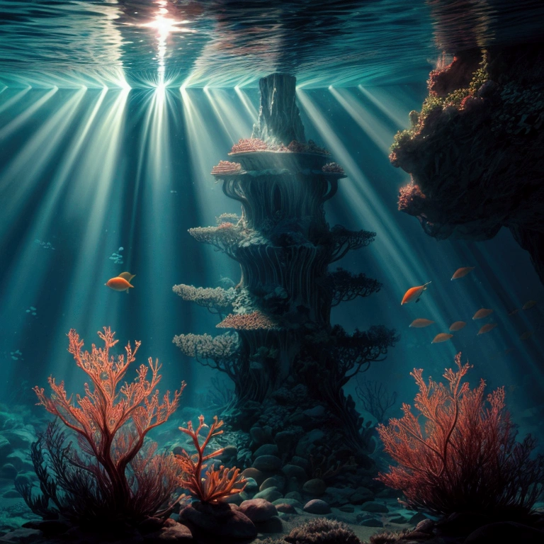 This photo shows the sunrise from underwater.,
(((Watching from underwater)))Sunrise scenery,
A ray of light from the sun,The moment it started,From darkness to light,
masterpiece,
