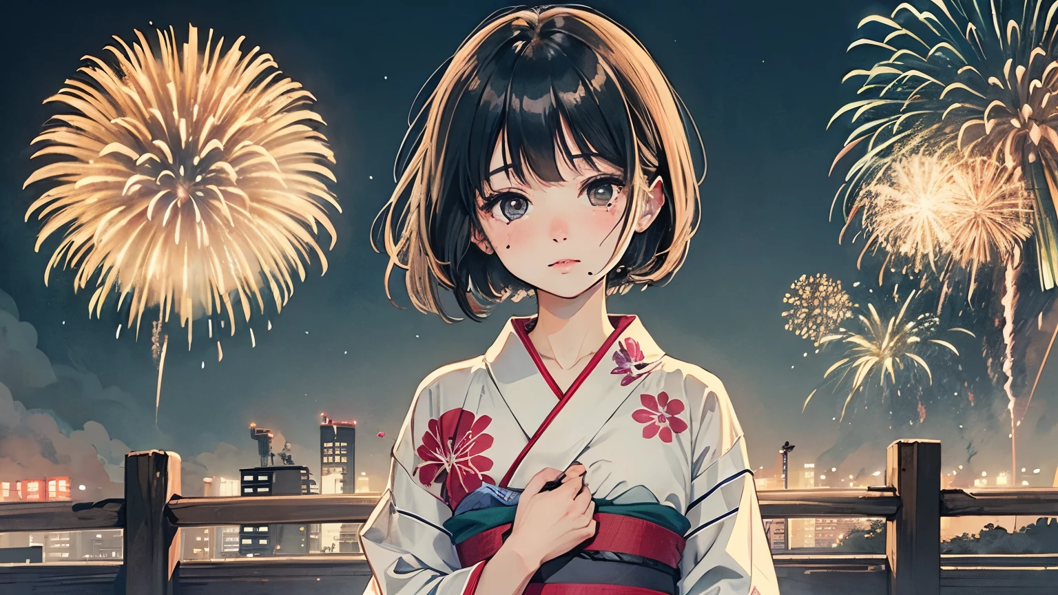 firework,Bob Girl,Emotional,yukata,1 person,night,Japan