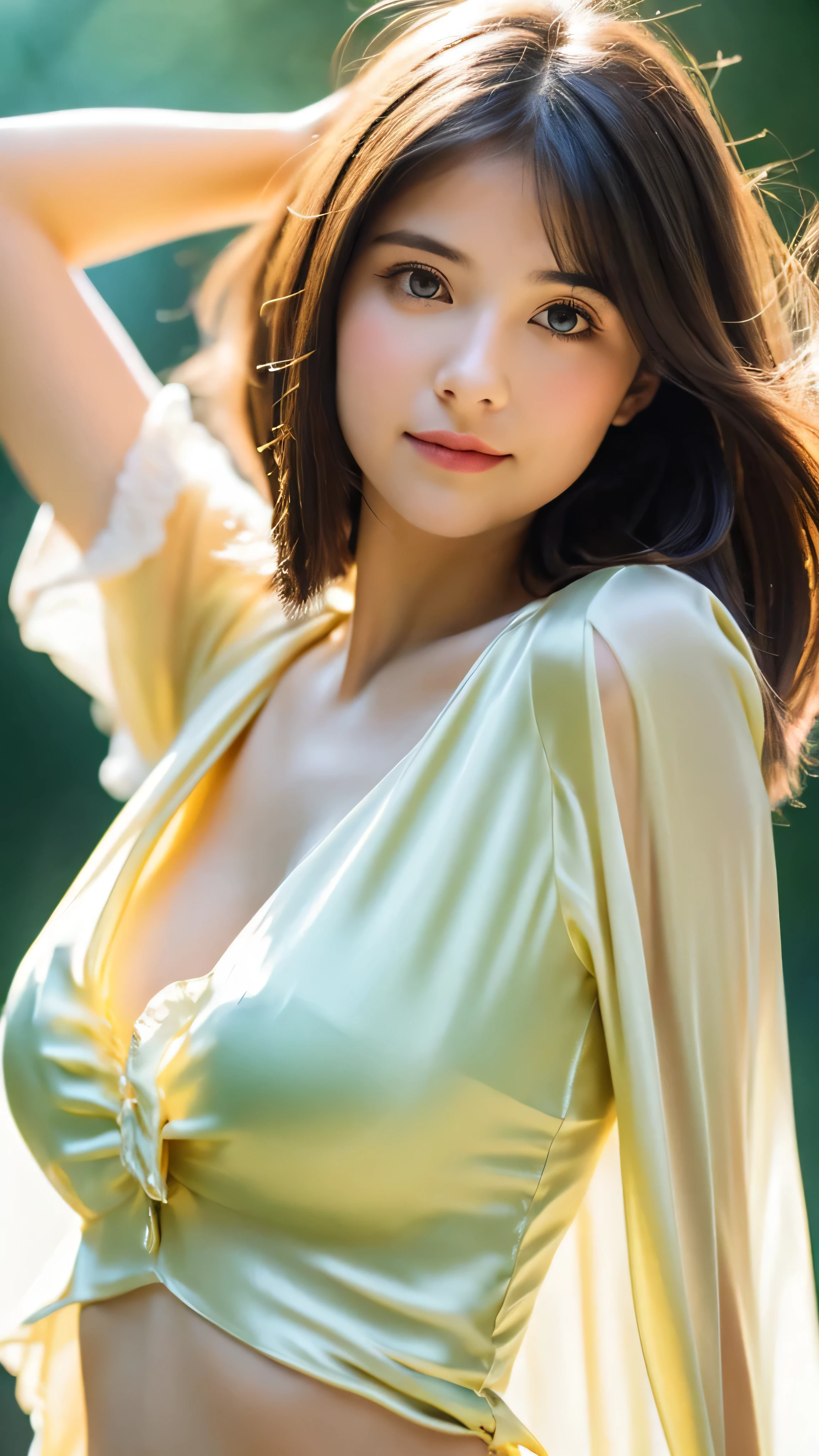 (Random Nationality):1.5, masterpiece, Highest quality, 8k, 20th Generation, (Large Breasts:1.2), cute, alone, sad, close, cute, Girlish, Delicate girl, Pure beauty, RAW Photos, Professional photography, Portraiture, Soft Light, Professional Lighting, Backlight, Upper Body, avert your eyes, Sophisticated, Film Grain, (Eyes and facial details:1.0), Beautiful straight hair, Hair swaying in the wind, Silk blouse, Random hairstyle
