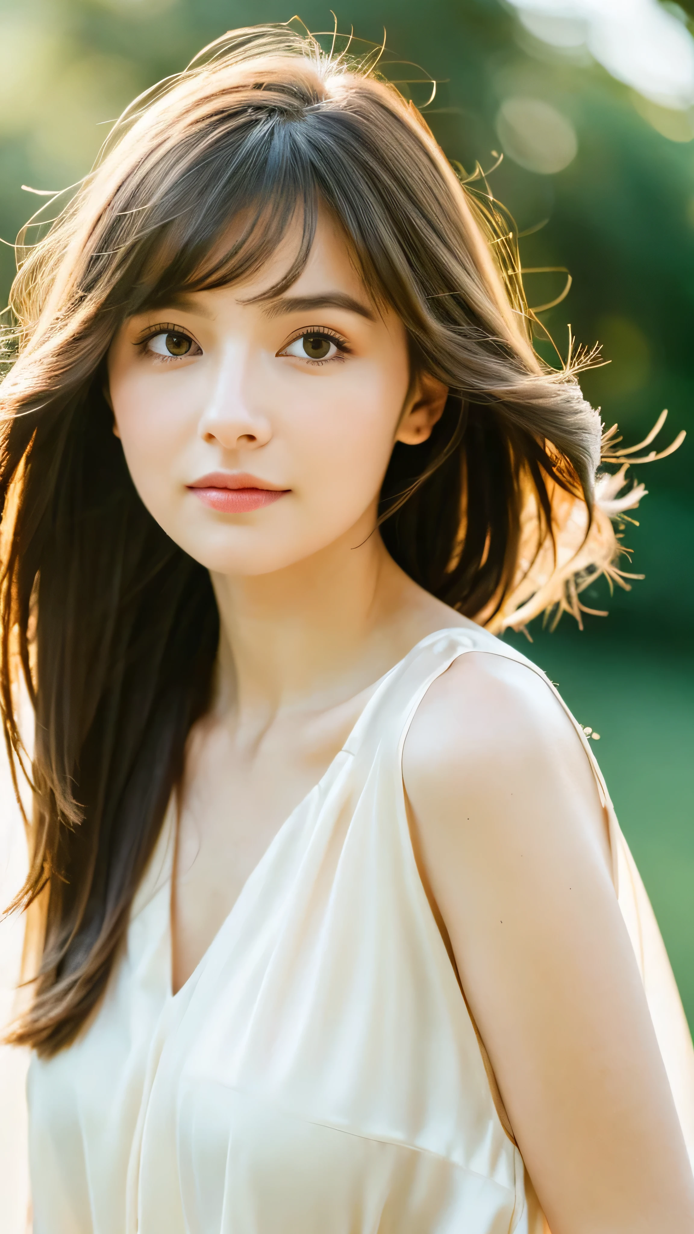 (Random Nationality):1.5, masterpiece, Highest quality, 8k, 20th Generation, (Large Breasts:1.2), cute, alone, sad, close, cute, Girlish, Delicate girl, Pure beauty, RAW Photos, Professional photography, Portraiture, Soft Light, Professional Lighting, Backlight, Upper Body, avert your eyes, Sophisticated, Film Grain, (Eyes and facial details:1.0), Beautiful straight hair, Hair swaying in the wind, Silk blouse, Random hairstyle