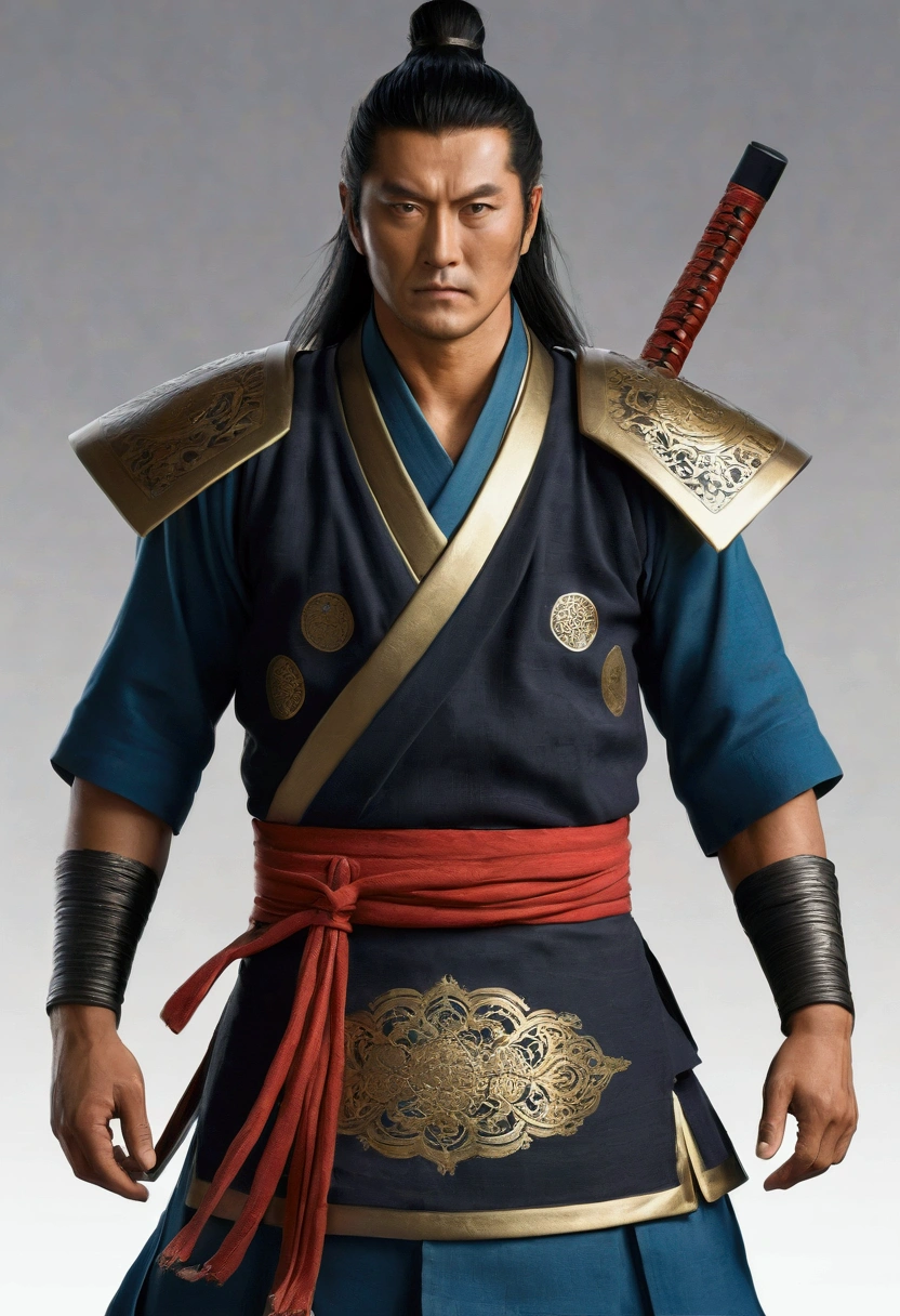 Highest quality,High resolution,((Junichi Okada)) ,(Kuroda Kanbei),Kenshiro,Fist of the North Star,samurai,One person,armor,(dark blue_coat),male,One personで,Middle Age,(face_Wrinkles),Swordsman,strongest,Anime Style,(Limbs),(Full Finger),(Accurate fingertips), (The finer details), (Super detailed),(Japanese sword:),4K,(high resolution),whole body, (Front angle), Looking at the camera,masterpiece,(Subtle details),(Intricate details),Octane Rendering,(Hyper Detail),