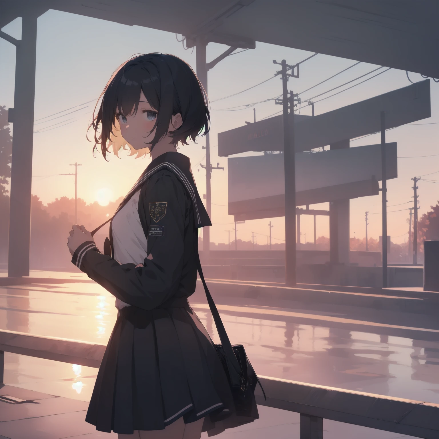 ultra-absurdres-Top quality by artist God, ultra-detailed, high resolution, anime moe artstyle, best anime 8k konachan wallpaper, pixiv contest winner, pool:2810, perfect anatomy,break, 1girl, (Please draw a girl walking sleepily to school alone. )break,(Solo,little female, 13-year-old:1.3),Full limbs, complete fingers,a junior high school student, (very short hair), short cut, flat chest, , small butt, small black eyes, beautiful detailed eyes, well-proportioned iris and pupils, expressive eyes, highres detailed hair, soft expression, salor school_uniform, sailor collar, serahuku, bow, pleated skirt,(Detailed Lighting), (Detailed background), in the School commute route. break,super detailed skin, Best cinematic lighting powered by famous artist, 8k,beauty illustration,photoshop_(medium),very aesthetic,break,((artist:zen_(kamuro) )), artist:clamp ,artist:carnelian ,artist:kantoku ,
