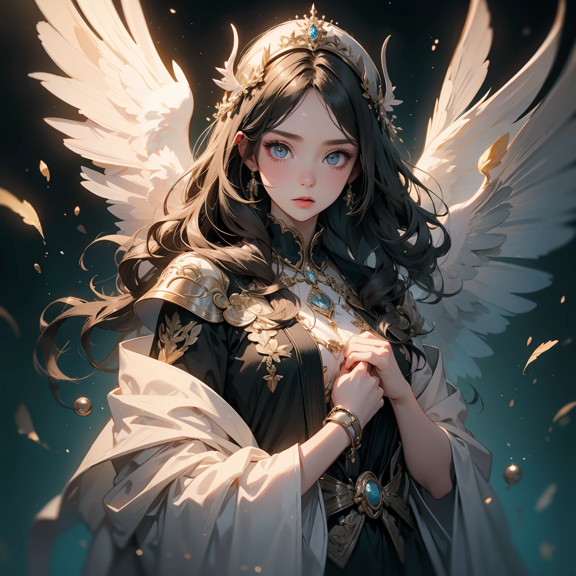(Finest quality)),(超A high resolution),(ultra-detailliert),(Meticulous portrayal),((best pictures)),(Finest works of art),Ultra-Precision Art,The art of astounding depiction, Fantasyart:1.5, (One woman:1.5),Fusion of angel half body and demon half body,demonic wings:1.4,the angel's wings:1.4,