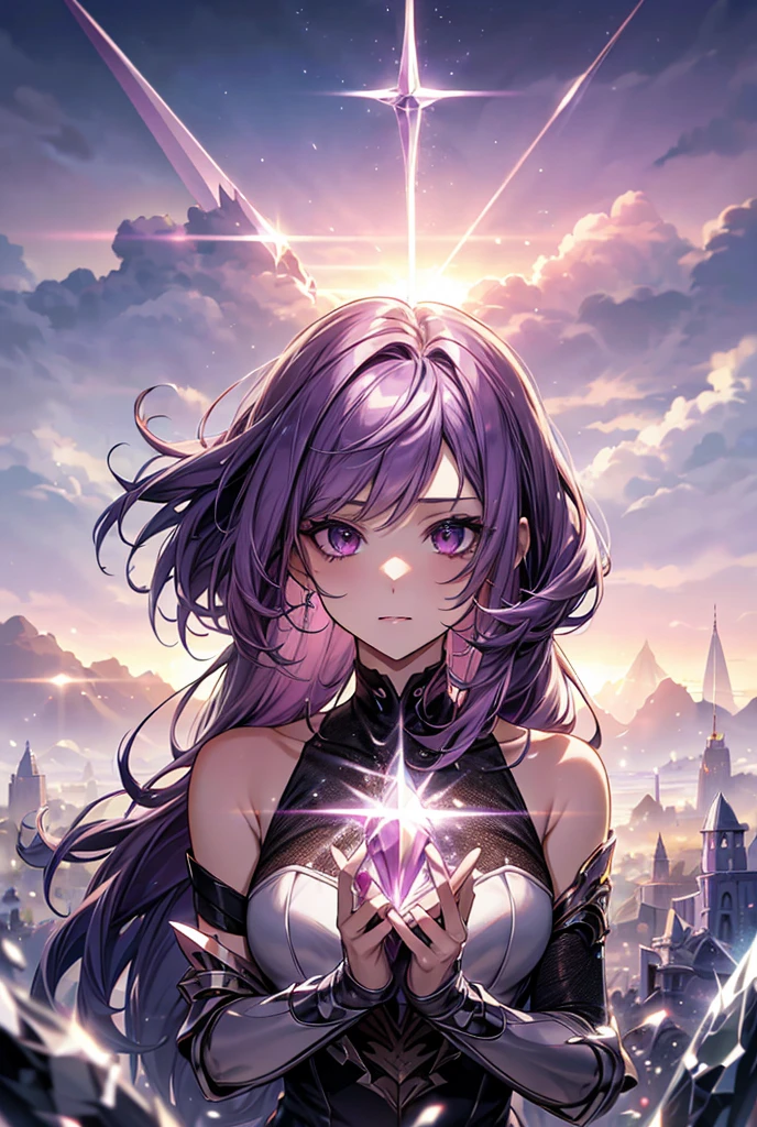 purple hair, shiny hair, crystal hair, Surrealism, anime, backlighting, 8k, super detail, UHD, retina, accurate, anatomically correct, textured skin, super detail, high details, high quality, award winning, best quality, highres
"Create an AI-generated image of a girl with purple hair, evoking destruction and regeneration. Set the background to represent a world of black and white."