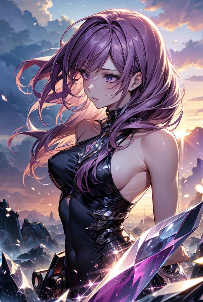 purple hair, shiny hair, crystal hair, Surrealism, anime, backlighting, 8k, super detail, UHD, retina, accurate, anatomically correct, textured skin, super detail, high details, high quality, award winning, best quality, highres
"Create an AI-generated image of a girl with purple hair, evoking destruction and regeneration. Set the background to represent a world of black and white."