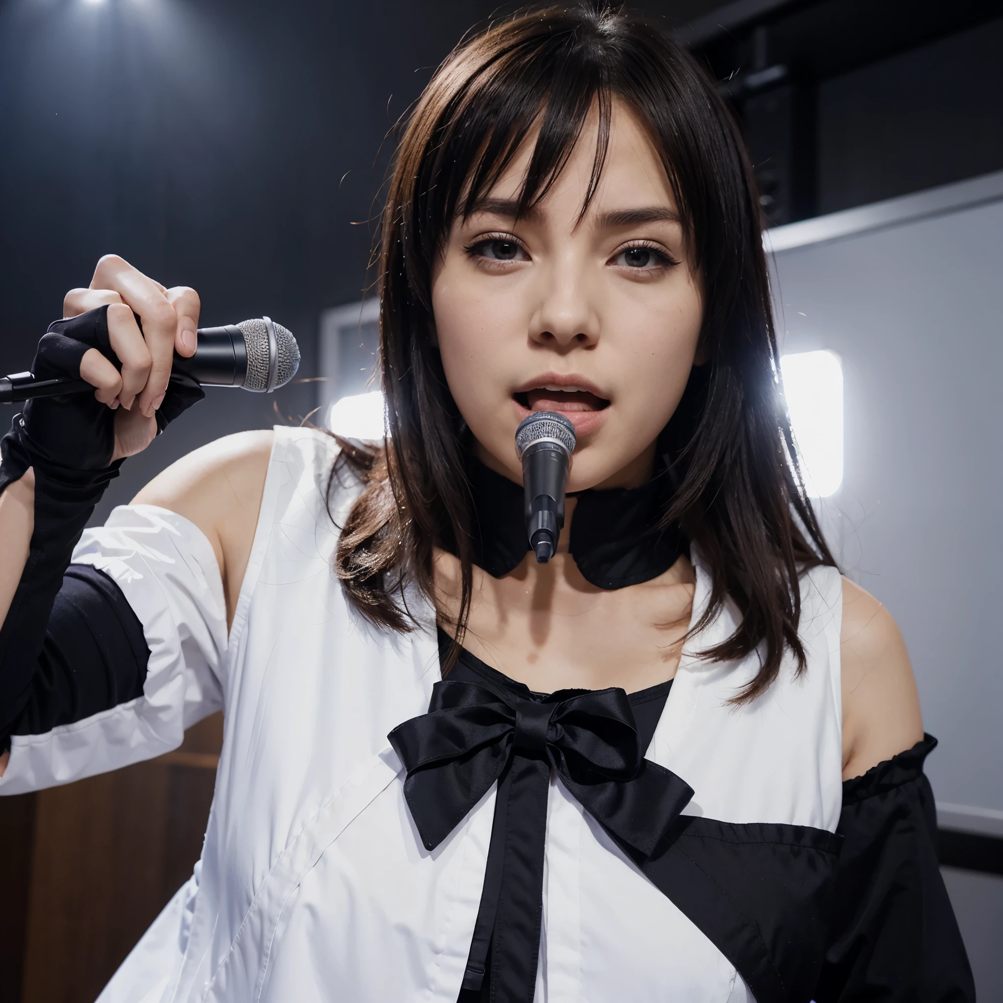 Alice Synthesis Thirty, SAO, singing, perfect face, beautiful proportions, microphone to mouth, one person