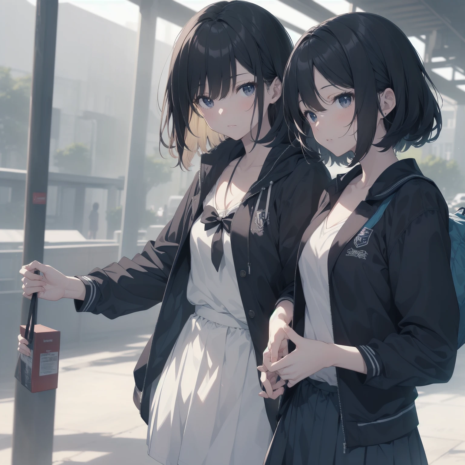 ultra-absurdres-Top quality by artist God, ultra-detailed, high resolution, anime moe artstyle, best anime 8k konachan wallpaper, pixiv contest winner, pool:2810, perfect anatomy,break, 1girl, (Please draw a girl walking sleepily to school alone. )break,(Solo,little female, 13-year-old:1.3),Full limbs, complete fingers,a junior high school student, (very short hair), short cut, flat chest, , small butt, small black eyes, beautiful detailed eyes, well-proportioned iris and pupils, expressive eyes, highres detailed hair, soft expression, salor school_uniform, sailor collar, serahuku, bow, pleated skirt,(Detailed Lighting), (Detailed background), in the School commute route. break,super detailed skin, Best cinematic lighting powered by famous artist, 8k,beauty illustration,photoshop_(medium),very aesthetic,break,((artist:zen_(kamuro) )), artist:clamp ,artist:carnelian ,artist:kantoku ,