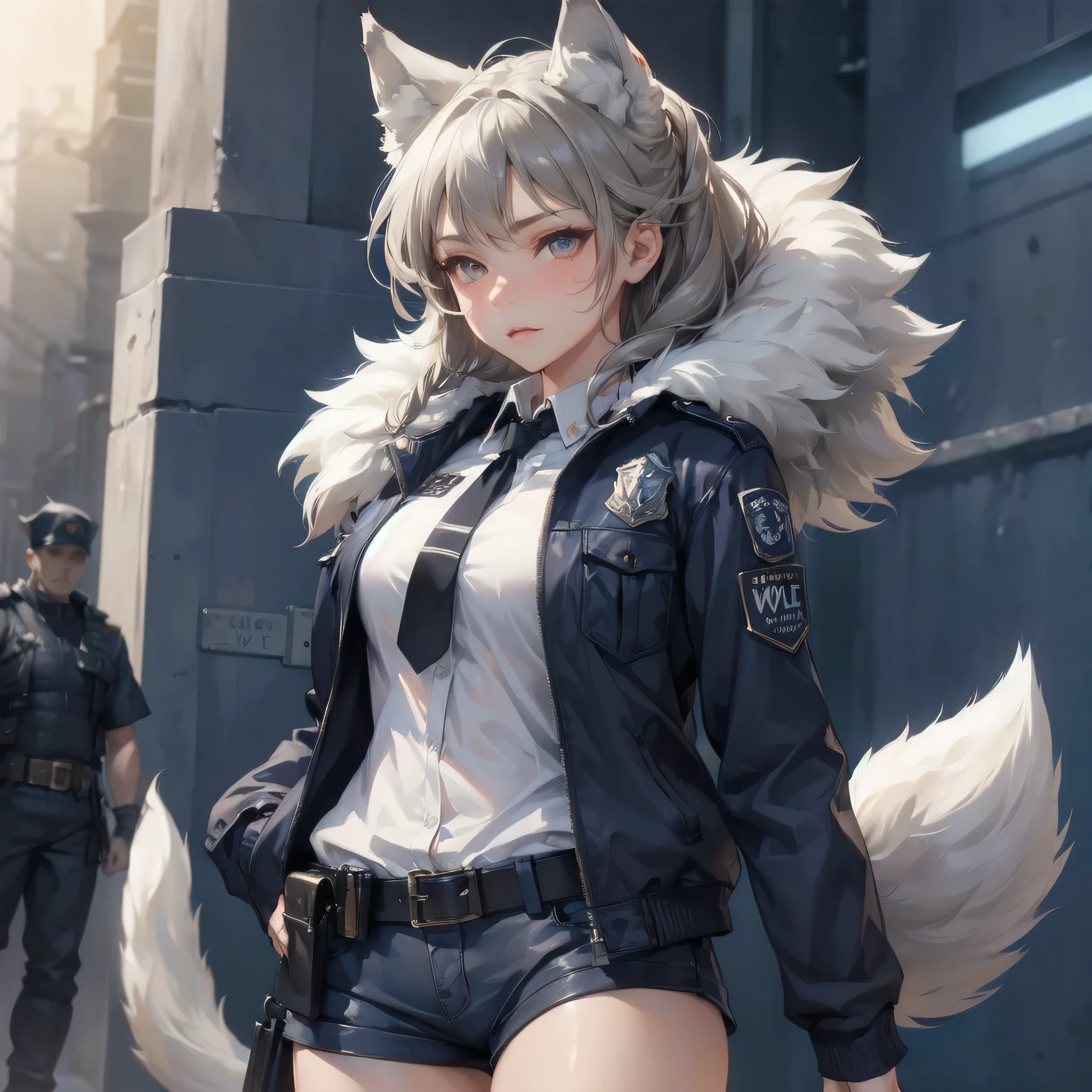 masterpiece, (textured skin), best quality, gorgeous beautiful, (a beautiful girl,wolf ears,wolf tail),detailed clothes,large breasts,narrow waist,, (beautiful face), cinematic lighting, (fantasy anime art ),