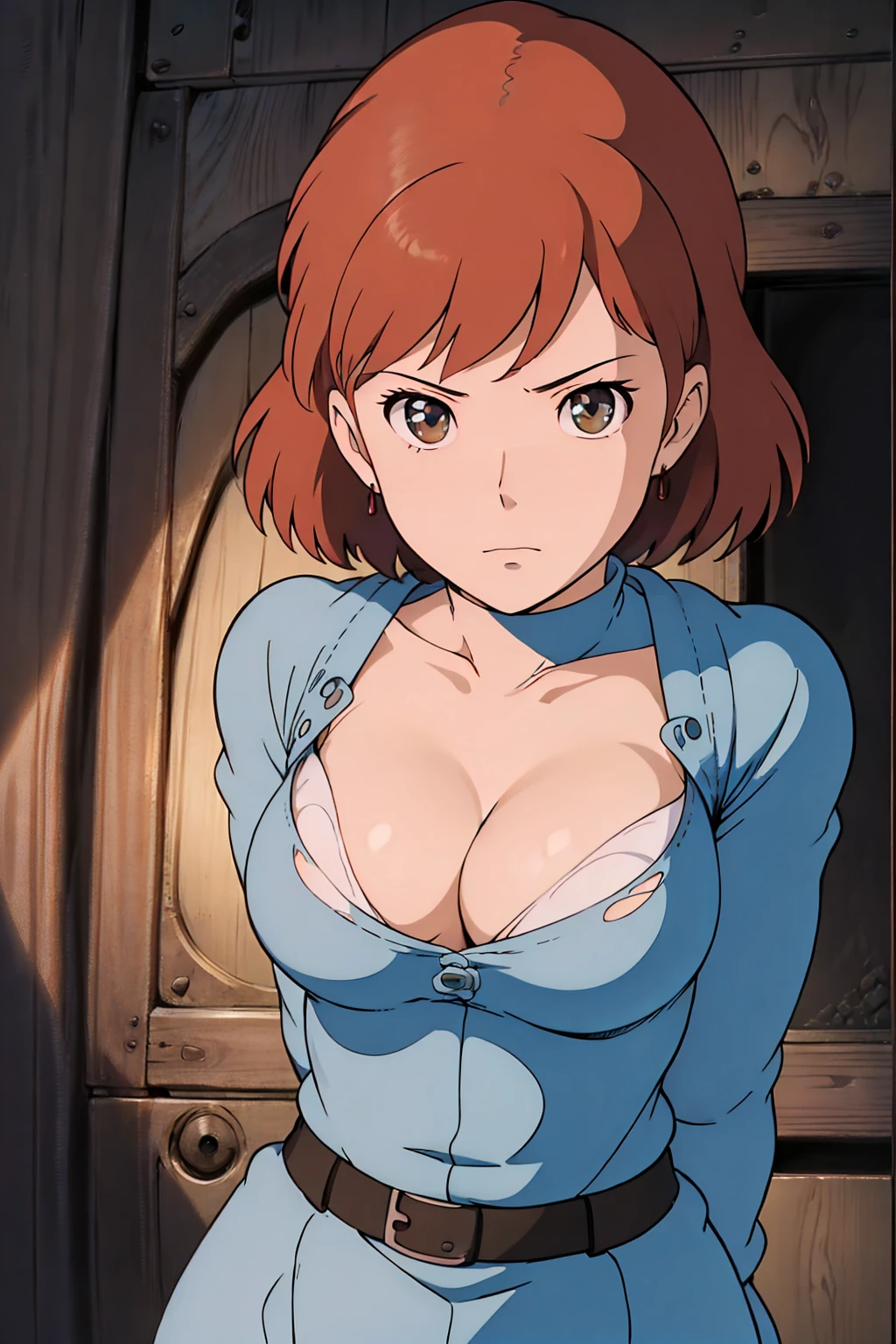 Browsing Caution,(masterpiece, Highest quality, High resolution, Anime screenshots, Anime Color, 8k, Realistic), Nausicaa, woman, mature woman, wife, alone, Brown Hair, (Looking at the audience), Huge breasts, Cleavage,Upper Body, forest, (Perfectly detailed anatomy, Beautiful and elaborate face&eye:1.5, Glowing Skin, Perfect body)、Erect nipples、I want to see up to my knees、Sad face、Torn clothes