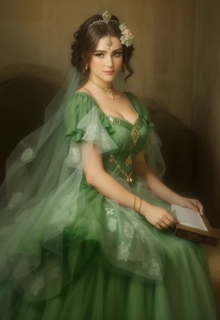 image of tsarira in a green dress with a tiara
