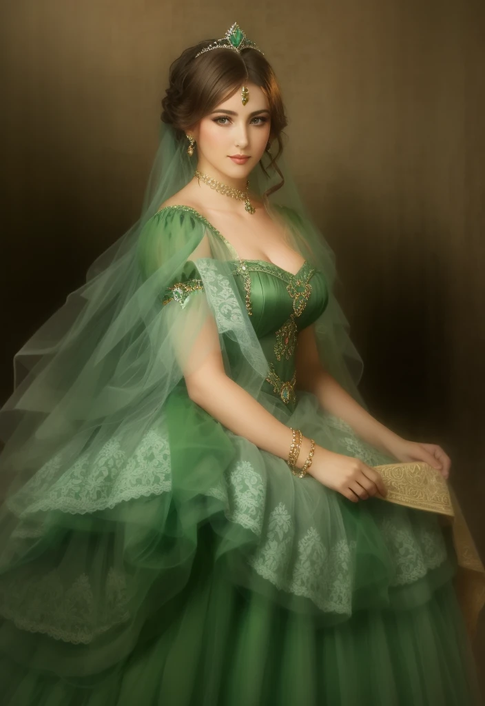 image of tsarira in a green dress with a tiara 