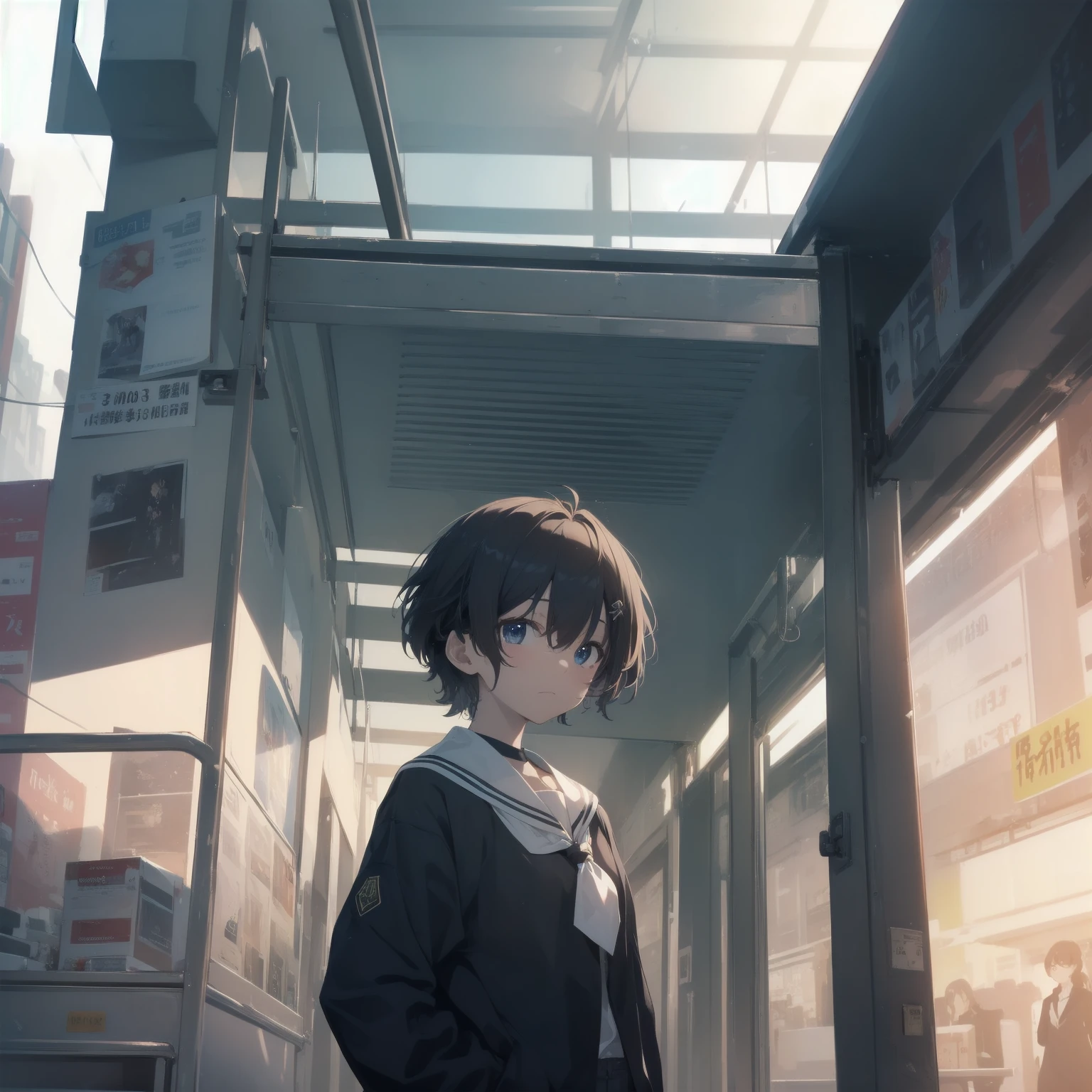 ultra-absurdres-Top quality by artist God, ultra-detailed, high resolution, anime moe artstyle, best anime 8k konachan wallpaper, pixiv contest winner, pool:2810, perfect anatomy,break, 1girl, (Please draw a girl walking sleepily to school alone. )break,(Solo,little female, 13-year-old:1.3),Full limbs, complete fingers,a junior high school student, (very short hair), short cut, flat chest, , small butt, small black eyes, beautiful detailed eyes, well-proportioned iris and pupils, expressive eyes, highres detailed hair, soft expression, salor school_uniform, sailor collar, serahuku, bow, pleated skirt,(Detailed Lighting), (Detailed background), in the School commute route. break,super detailed skin, Best cinematic lighting powered by famous artist, 8k,beauty illustration,photoshop_(medium),very aesthetic,break,((artist:zen_(kamuro) )), artist:clamp ,artist:carnelian ,artist:kantoku ,