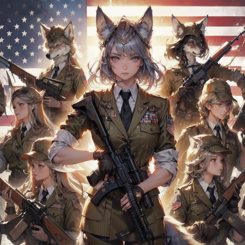  masterpiece, (textured skin), best quality, gorgeous beautiful, (a beautiful girl,wolf ears,wolf tail),detailed clothes,large breasts,narrow waist,, (beautiful face), cinematic lighting, (fantasy anime art ),