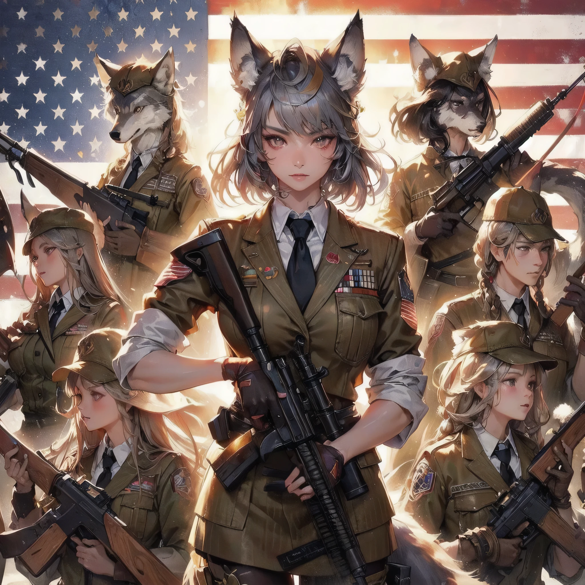 masterpiece, (textured skin), best quality, gorgeous beautiful, (a beautiful girl,wolf ears,wolf tail),detailed clothes,large breasts,narrow waist,, (beautiful face), cinematic lighting, (fantasy anime art ),