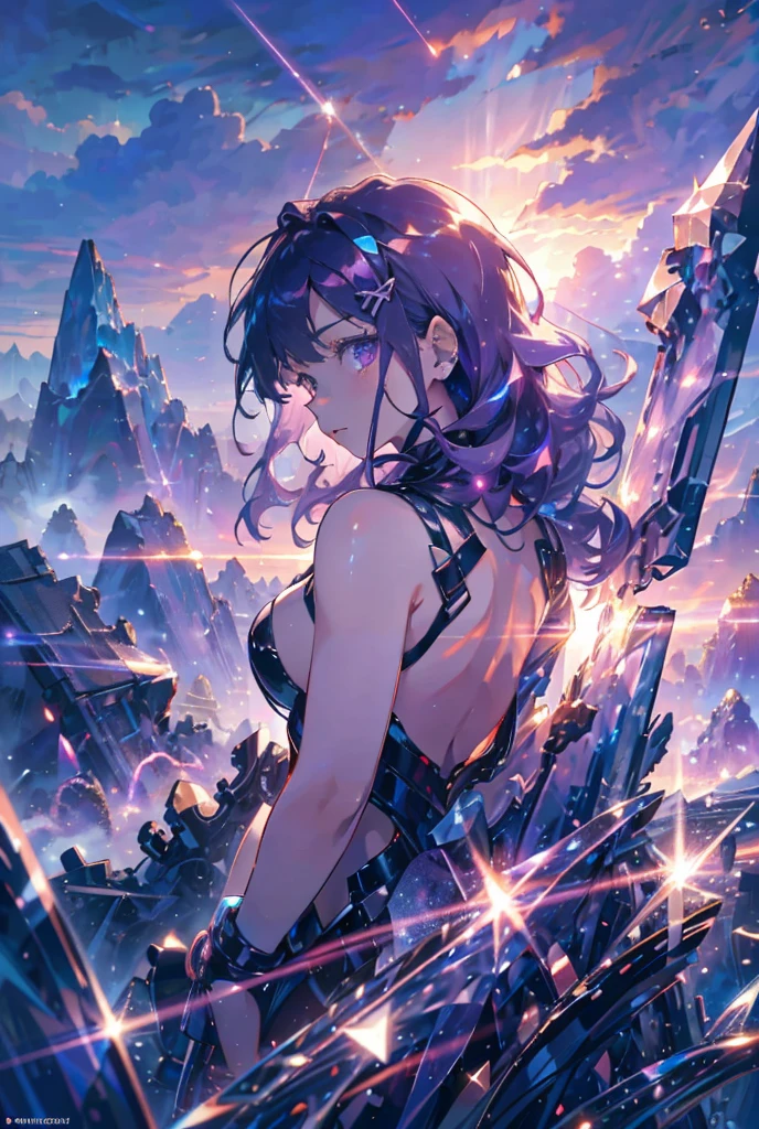 purple hair, shiny hair, crystal hair, Surrealism, anime, backlighting, 8k, super detail, UHD, retina, accurate, anatomically correct, textured skin, super detail, high details, high quality, award winning, best quality, highres
"Create an AI-generated image of a girl with purple hair, evoking destruction and regeneration. Set the background to represent a world of black and white."