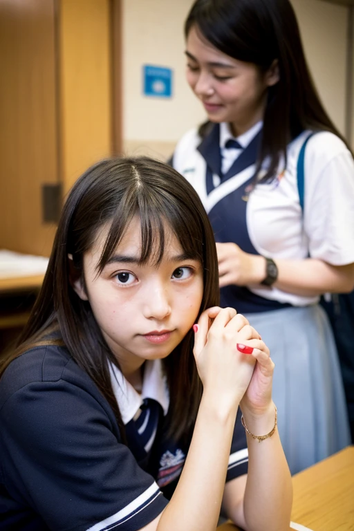 embarrassed look、blushing cheeks、Japanese high school girl、inside the room