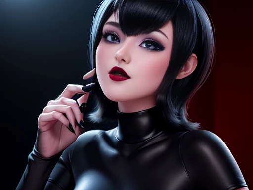 Nsfw Beautiful girl short black hair, blue eyes, White skin , black manicure and voluminous red lips, Whole body , beautiful and perfectly detailed,Image 1.2 high resolution 12k gotich makeup fanart Stunning wallpaper 