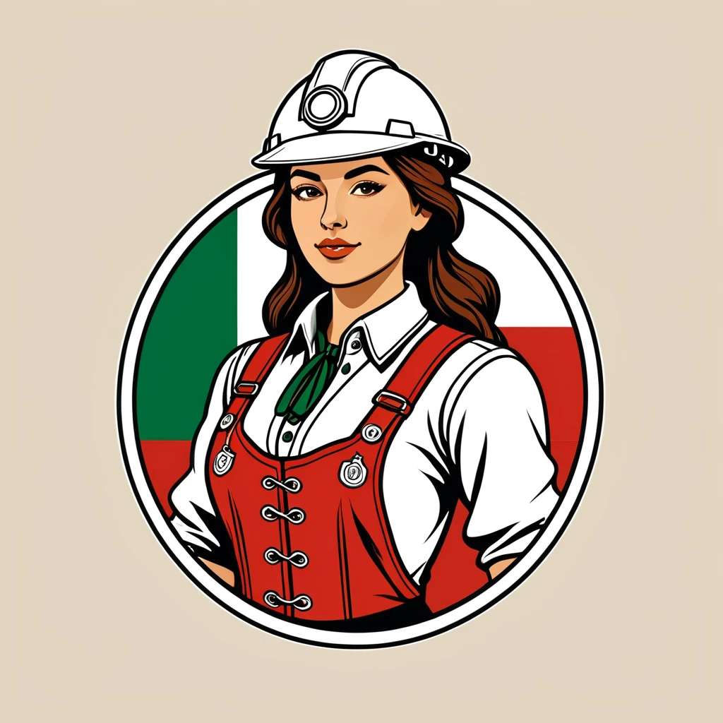 female engineer in italian folk outfit ,vector graphics, strong contours, logo design