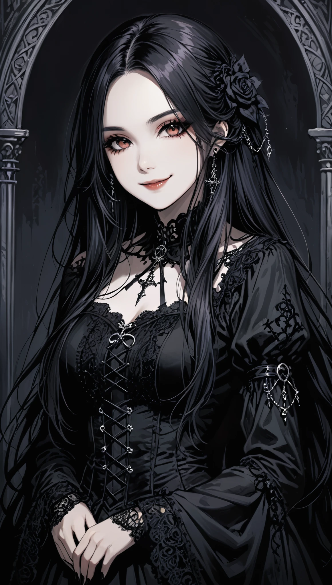 One girl,Long Hair,smile,Portraiture,Gothic style