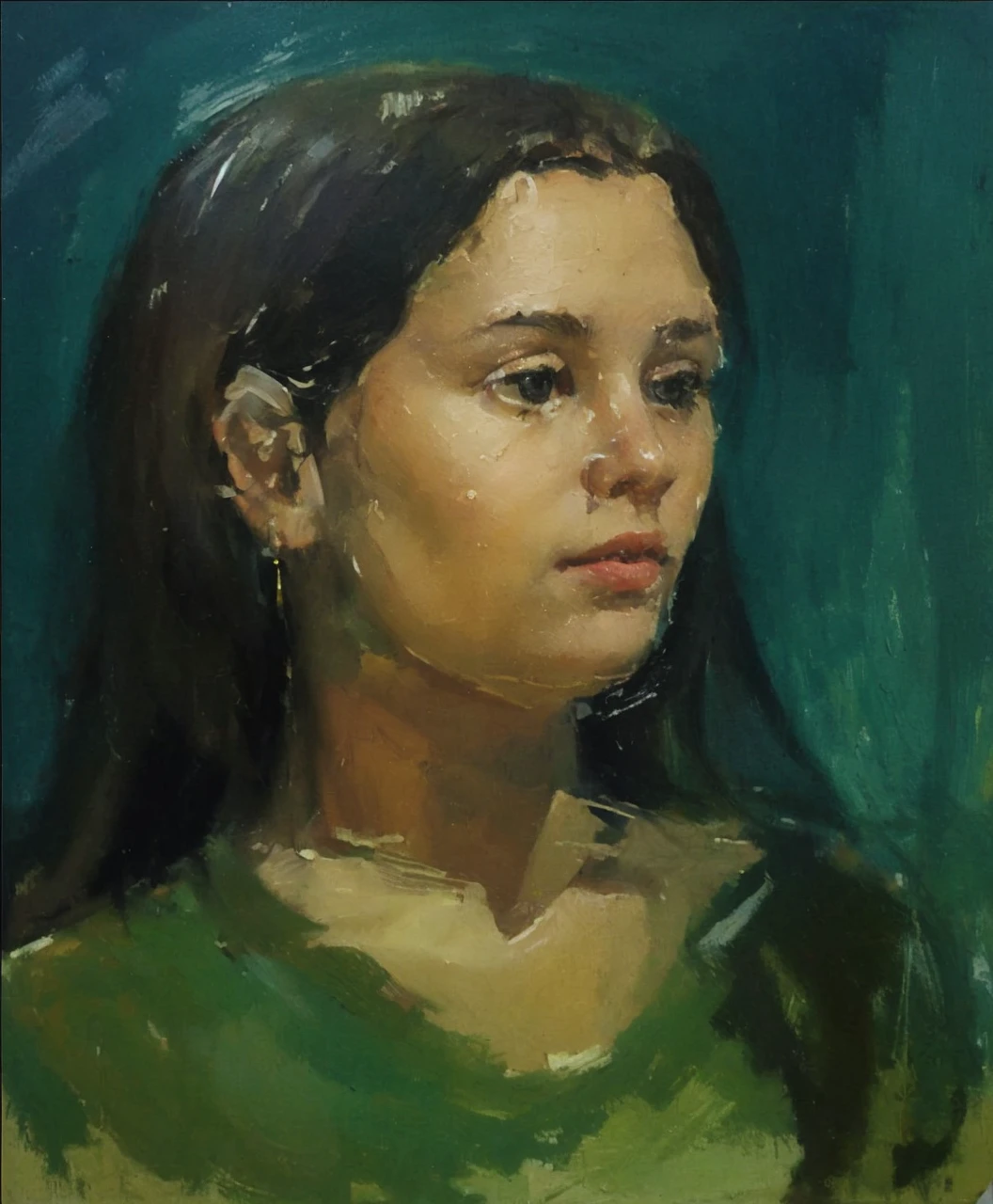 Oil portrait of a young woman, academic painting, bold brush strokes