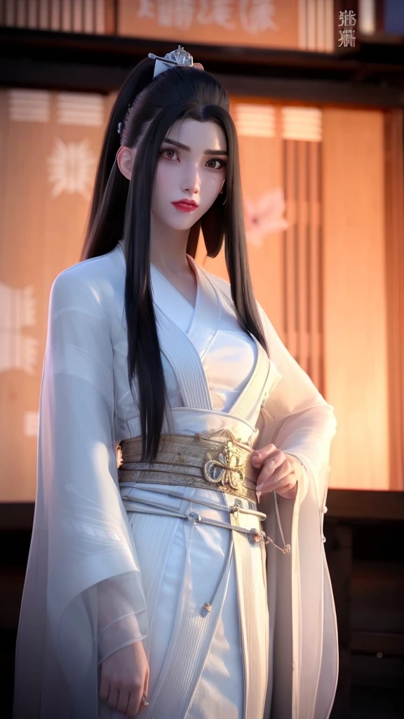 1 Girl, architecture学, Black Hair, Brown eyes, architecture, City, City lights, Cityscape, east asian architecture学, Japanese clothes, kimono, Long hair, Looking at the audience, night, Red lips, Skyscraper, Solitary, Upper Body