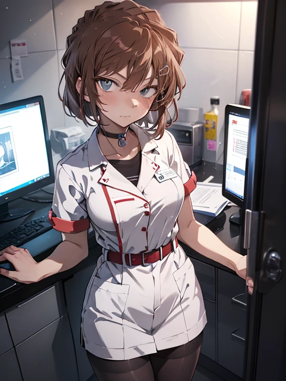 ai haibara,nurse, The background is the operating room, 1girl, black choker, uhd, retina, masterpiece, ccurate, anatomically correct, textured skin, super detail, high details, high quality, best quality, highres, 4K