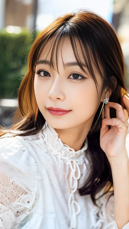 (Cowboy Shot、Highest quality、8k、Award-winning works、Ultra-high resolution)、One beautiful woman、(perfection, Shiny tight dress)、Bright color contacts、perfection Makeup、Bright and shiny lipstick、(Very heavy makeup:1.2)、Beautiful bright eyeshadow、(Big Breasts:1.2)、Long Hair,(brand:1.3)、(Romantic affection:1.1)、私を見た時の最高のsmile、(Many of them emphasize the body line...:1.1)、(Strongly blurred vibrant Harajuku city background:1.1)、(Strongly blurred background:1.1)、Accurate anatomy、Ultra HD Hair、(Ultra-high resolutionのperfectionな美しい歯:1.1)、Ultra-high definition beauty face、Ultra HD Hair、Ultra HD Shining Eyes、輝くUltra-high resolutionの美肌、Ultra-high resolutionの艶やかな唇,smile