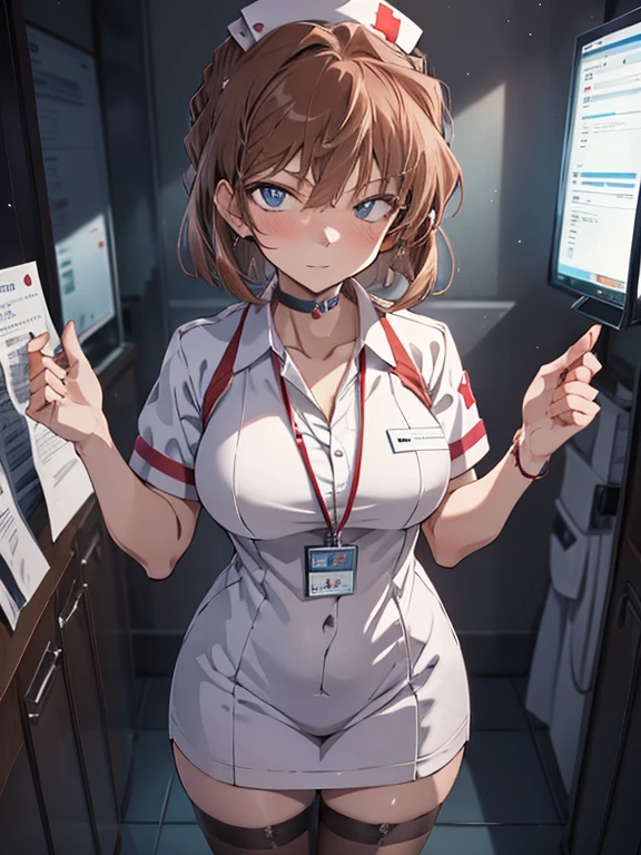 ai haibara,nurse, The background is the operating room, 1girl, black choker, uhd, retina, masterpiece, ccurate, anatomically correct, textured skin, super detail, high details, high quality, best quality, highres, 4K