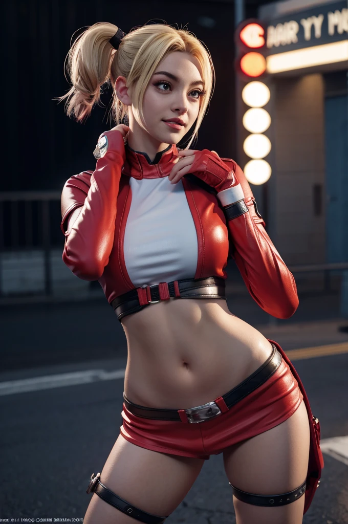 Harley Quinn in the rain with a red and white outfit, 4k concept art and hyper realism, hyper real render, 8k render”, cgsociety uhd 4k highly detailed, 3d render trending on artstation, photorealistic dark concept art, trending on artstation 4k, horror cgi 4 k, 3 d render character art 8 k, hyperrealistic concept art 64k, UHD, Shot with Canon EOS Rebel T7, Manual mode (M), shutter speed of 10-15 seconds, aperture f/2.8, ISO 200.