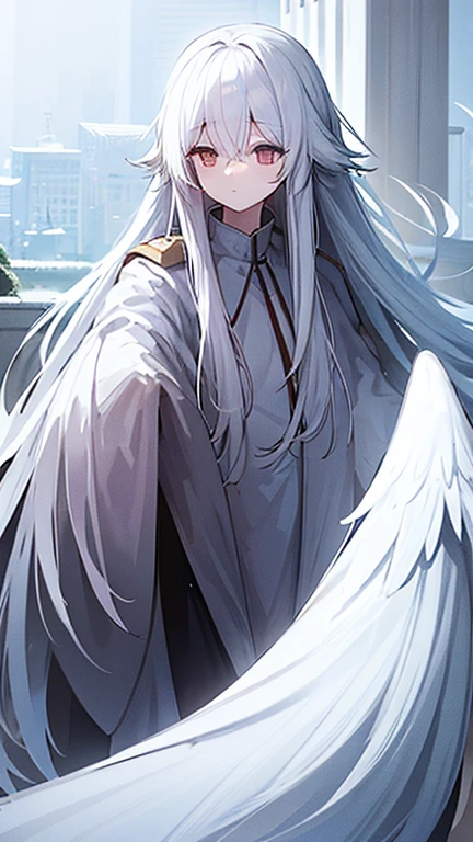 Long white hair　Silver Eyes　　god々White clothes　Big angel wings　Lori
