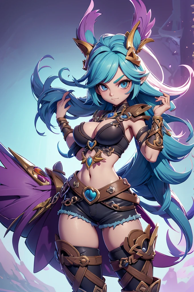 arvore estilo rayman legends, character estilo art rayman legends, (girl), corpo inteiro, ESTILO VIKING, acessórios gigantes,giant monster, Little bunny, sensuality, FANTASY, attack the monsters