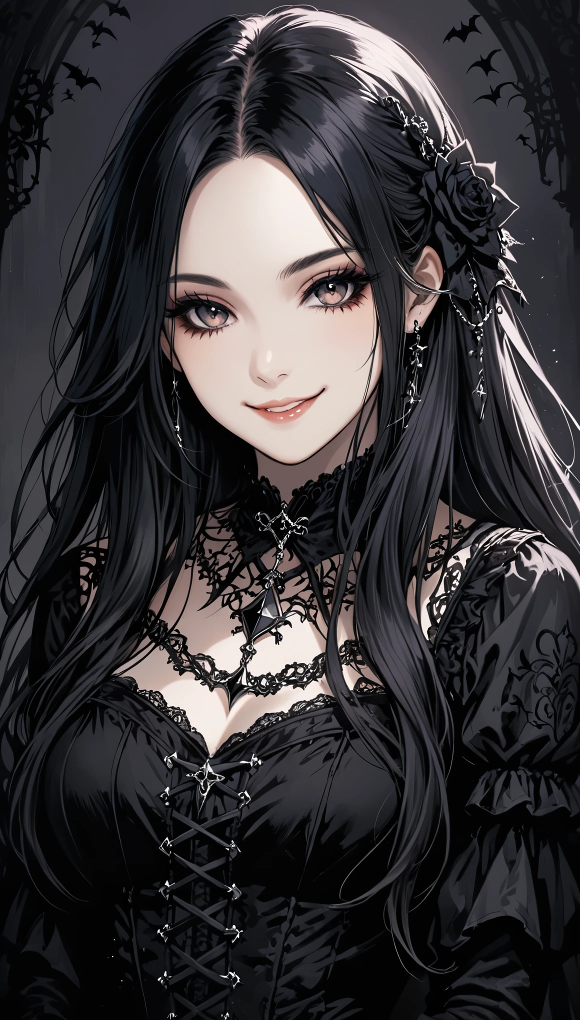 One girl,Long Hair,smile,Portraiture,Gothic style