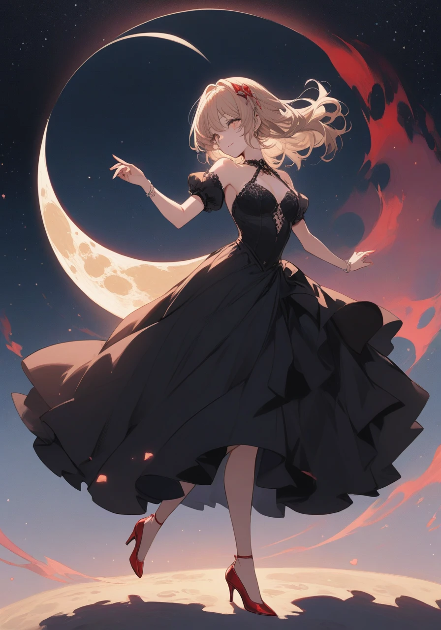 One girl, Saints Dancing on the Moon, Black Dress, Red High Heels