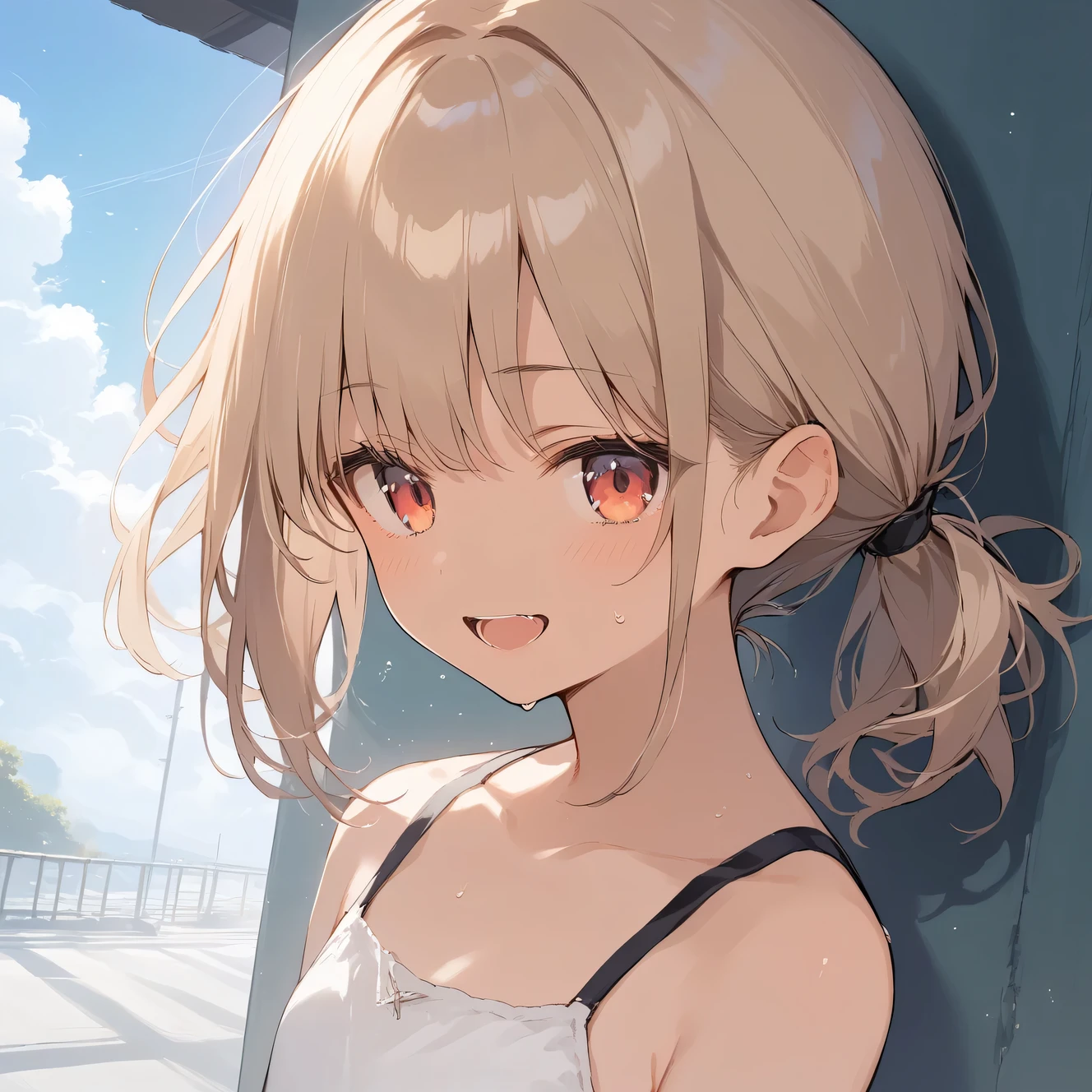 score_9, score_8_up, score_7_up, source_anime, best quality, masterpiece, official art, absurdres, highres, ultra-detailed,waifu2x,Collection: Slice of Life,break,1girl, tomboy, dark-skinned female, short hair, low ponytail, flat chest, beautiful detailed eyes, shorts, sweat, open mouth, (yawn:0.3), sleepily, outdoors, wind,break,(clear line illustration:1.2), super detailed skin,very high resolution, very aesthetic, Best sexual lighting powered by famous artist, 8k,cute picture,beauty illustration,photoshop_(medium),,(Detailed Lighting),best anime 8k konachan wallpaper, pixiv contest winner,