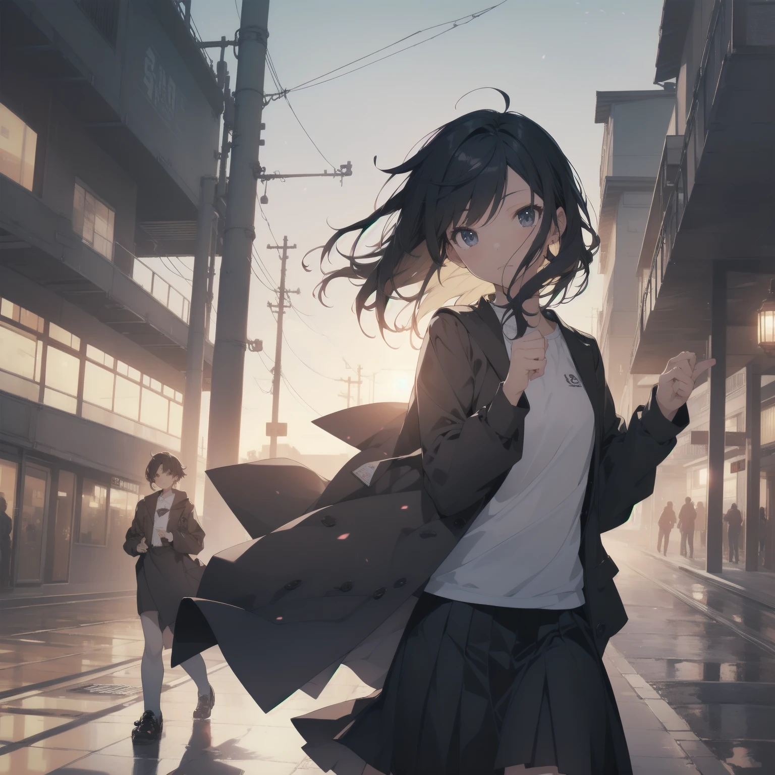 ultra-absurdres-Top quality by artist God, ultra-detailed, high resolution, anime moe artstyle, best anime 8k konachan wallpaper, pixiv contest winner, pool:2810, perfect anatomy,break, 1girl, (Please draw a girl walking sleepily to school alone. )break,(Solo,little female, 13-year-old:1.3),Full limbs, complete fingers,a junior high school student, (very short hair), short cut, flat chest, , small butt, small black eyes, beautiful detailed eyes, well-proportioned iris and pupils, expressive eyes, highres detailed hair, soft expression, salor school_uniform, sailor collar, serahuku, bow, pleated skirt,(Detailed Lighting), (Detailed background), in the School commute route. break,super detailed skin, Best cinematic lighting powered by famous artist, 8k,beauty illustration,photoshop_(medium),very aesthetic,break,((artist:zen_(kamuro) )), artist:clamp ,artist:carnelian ,artist:kantoku ,