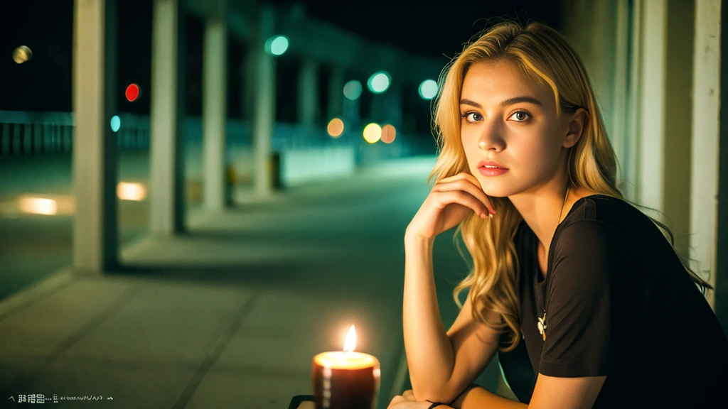 beautiful araffe girl with a cigarette,tatuados,Beautiful blonde with big breasts in a black T-shirt、Many tattoos on the arms、 (Late night school hallway、walk),Candlelight only,Very detailed, 21 years old, Innocent face, Wavy Hair, blue eyes, High resolution, masterpiece, Highest quality, Intricate details, Very detailed, Clear focus, Delicate skin, practical skin texture, texture, Delicate eyes, Professional, 4K, Sad face,despair、 Shot with Canon, 85mm, Shallow and deep, Kodak Vision Color, Exactly, Very detailed, photograph_\(Extremist\), photographpractical, practical, Post-processing, Maximum details, Roughness, Real Life, Extremist practical, Photorealism, photographgraphy, 8K Ultra HD, photographgraphy