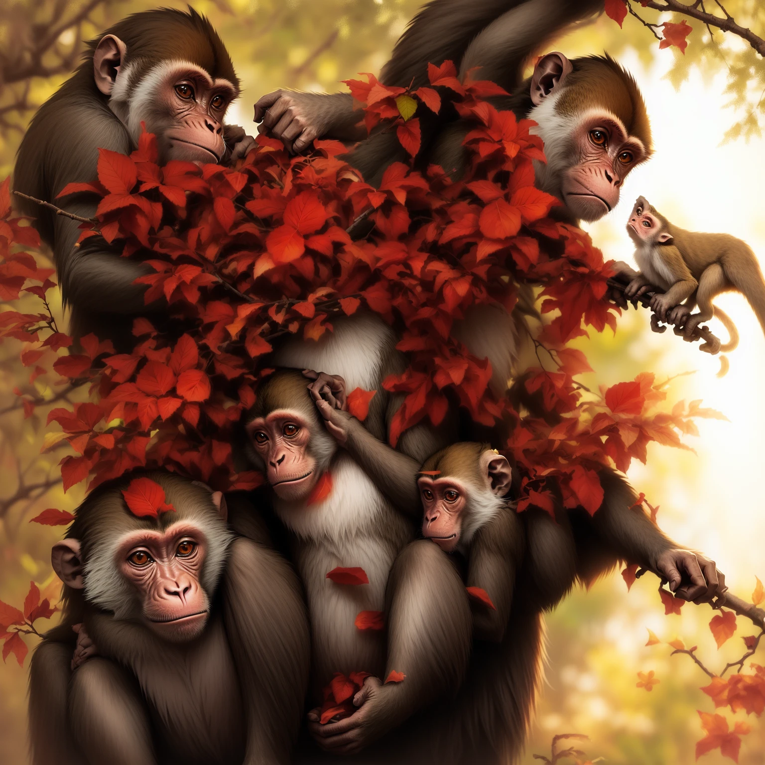 Monkey drinking under the tree