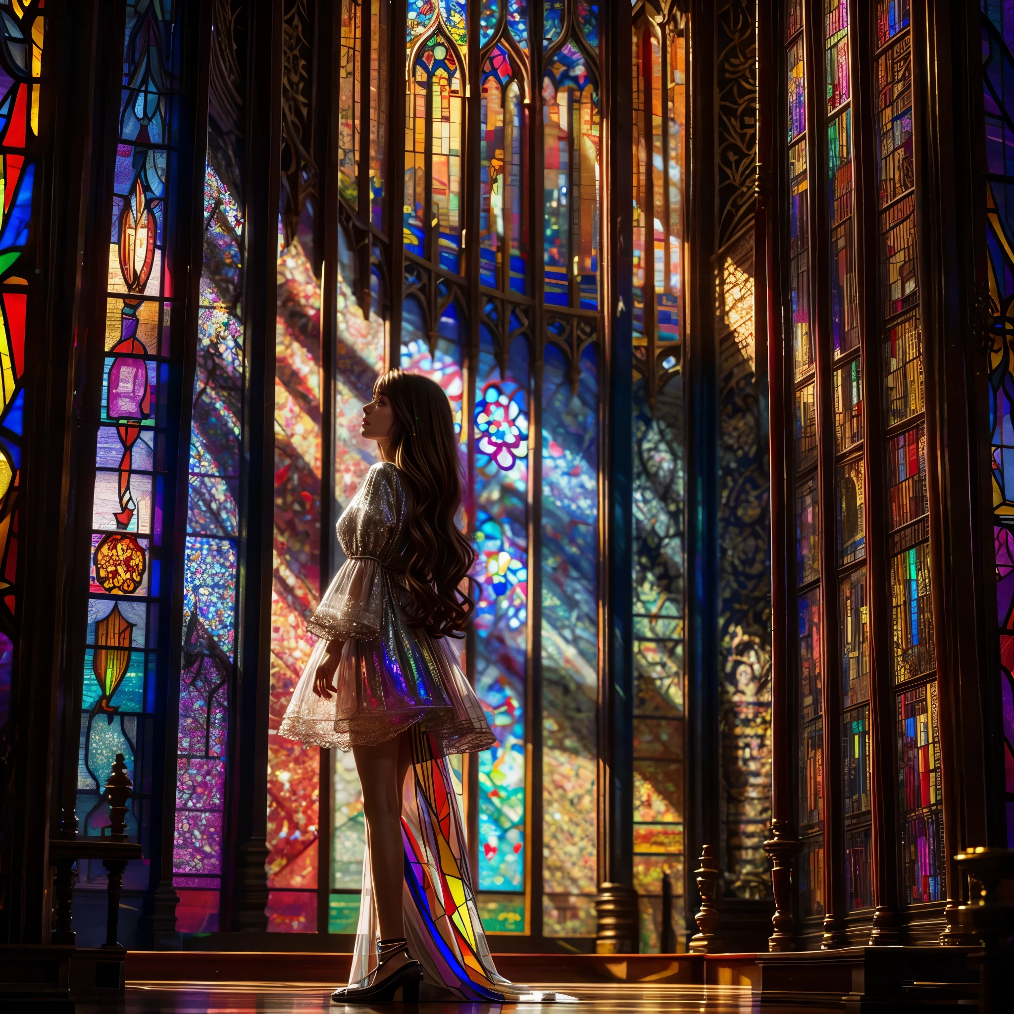 Red carpet (Cathedral from below:1.28) VolumetricLighting (FullBody ZoomedOut:1.28 Wide-shot) ZoomLayer (BokeH:1.32), TopQuality 8K masterpiece of ((Professional photo)), (((Clarisse de Cagliostro))) (Detailed Delicate White Dresses), Chain, Extremely detailed (KAWAII face) {(VeiledFace)|BlondeHair|(Spanking BuleEyes)}, The background is distant (((Elaborate stained glass))) Rainbow Glass, (MysticSight) {(GodRays)|Haze|TyndallEffect}, Radiant PearlSkin with Transparency, (Exposed:0.38)